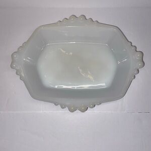 Vtg Anchor Hocking Hobnail Bead Milk Glass Bon Bon Trinket Hexagon Candy Dish